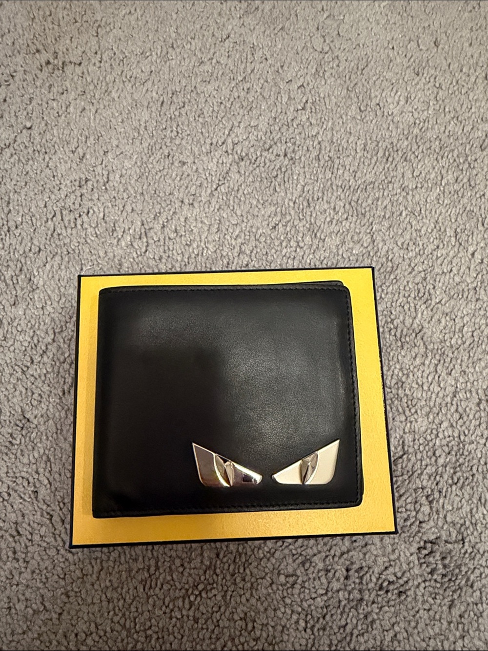 Fendi Black Leather Money Clip with Silver Eye Detail